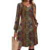 Zeagoo Fall Dresses for Women Long Sleeve Casual Pleated V Neck Dress 2025 A Line Tunic Dress(Chic Printed)