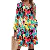 Zeagoo Fall Dresses for Women Long Sleeve Casual Pleated V Neck Dress 2025 A Line Tunic Dress(Mixed Printed)