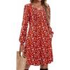 Zeagoo Fall Dresses for Women Long Sleeve Casual Pleated V Neck Dress 2025 A Line Tunic Dress(Red Floral)