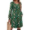 Zeagoo Fall Dresses for Women Long Sleeve Casual Pleated V Neck Dress 2025 A Line Tunic Dress(Xmas Green)