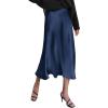 Zeagoo Skirts for Women High Waist Skirt Elegant Midi Skirt Satin(Navy Blue)