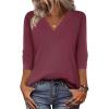 Zeagoo Women Long Sleeve Tops Dressy Casual V Neck Tshirts Basics Tee 2025 Fall Trendy Clothes S-2XL(Wine Red)