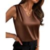 Zeagoo Women’s Silk Satin Camisole Tank Tops V Neck Pleated Dressy Casual Sleeveless Blouses Summer Business Work Shirts(Brown)