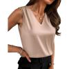 Zeagoo Women’s Silk Satin Camisole Tank Tops V Neck Pleated Dressy Casual Sleeveless Blouses Summer Business Work Shirts(Light Khaki)