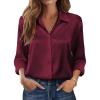 Zeagoo Womens Tops Long Sleeve Satin Silk Button Down Shirts Casual Business Dressy Blouses Fall Clothes(Wine Red)