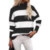 Zeagoo Women’s Turtleneck Sweater 2026 Fall Winter Chunky Knitted Pullover High Low Hem Trendy Basic Jumper Top(Black Stripe)