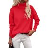 Zeagoo Women’s Turtleneck Sweater 2026 Fall Winter Chunky Knitted Pullover High Low Hem Trendy Basic Jumper Top(Red)