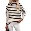 Zeagoo Women’s Turtleneck Sweater 2026 Fall Winter Chunky Knitted Pullover High Low Hem Trendy Basic Jumper Top(Striped Beige)