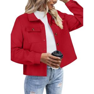 Zeagoo Flannels for Women Cropped Shacket Jacket Fashion Plaid Button Down Shirt 2026 Fall Coat Tops(Tr)