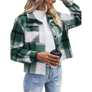 Zeagoo Flannels for Women Cropped Shacket Jacket Fashion Plaid Button Down Shirt 2026 Fall Coat Tops(Ydl2)