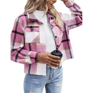 Zeagoo Flannels for Women Cropped Shacket Jacket Fashion Plaid Button Down Shirt 2026 Fall Coat Tops(Ydl5)