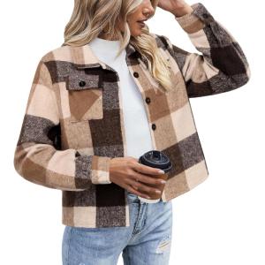 Zeagoo Flannels for Women Cropped Shacket Jacket Fashion Plaid Button Down Shirt 2026 Fall Coat Tops(Ydl7)