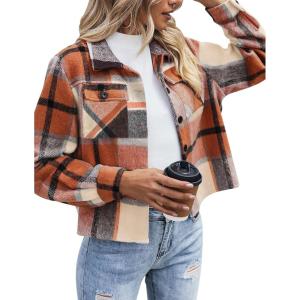 Zeagoo Flannels for Women Cropped Shacket Jacket Fashion Plaid Button Down Shirt 2026 Fall Coat Tops(Ydl8)