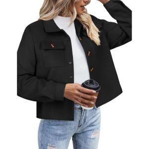 Zeagoo Flannels for Women Cropped Shacket Jacket Fashion Plaid Button Down Shirt 2026 Fall Coat Tops(Z-black)