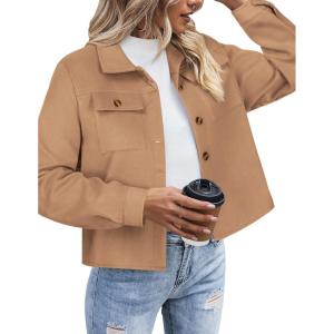 Zeagoo Flannels for Women Cropped Shacket Jacket Fashion Plaid Button Down Shirt 2026 Fall Coat Tops(Z-camel)