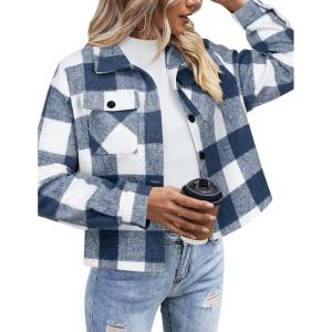 Zeagoo Flannels for Women Cropped Shacket Jacket Fashion Plaid Button Down Shirt 2026 Fall Coat Tops(Z-gw19)