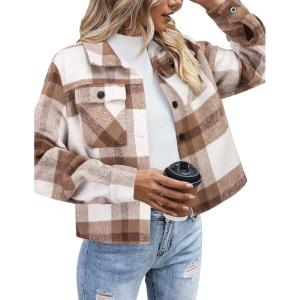 Zeagoo Flannels for Women Cropped Shacket Jacket Fashion Plaid Button Down Shirt 2026 Fall Coat Tops(Z_gw20)