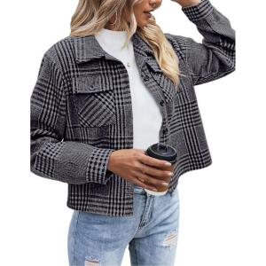 Zeagoo Flannels for Women Cropped Shacket Jacket Fashion Plaid Button Down Shirt 2026 Fall Coat Tops(Z-gw414)