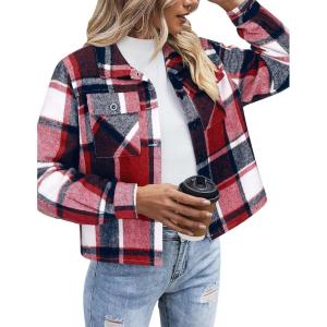 Zeagoo Flannels for Women Cropped Shacket Jacket Fashion Plaid Button Down Shirt 2026 Fall Coat Tops(Z-gz545)