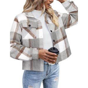 Zeagoo Flannels for Women Cropped Shacket Jacket Fashion Plaid Button Down Shirt 2026 Fall Coat Tops(Z-gz801)