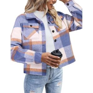 Zeagoo Flannels for Women Cropped Shacket Jacket Fashion Plaid Button Down Shirt 2026 Fall Coat Tops(Z-gz929)