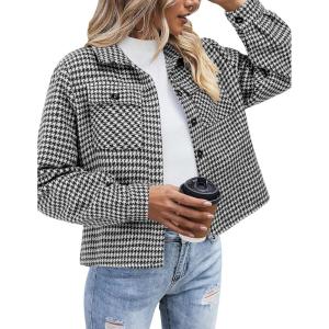 Zeagoo Flannels for Women Cropped Shacket Jacket Fashion Plaid Button Down Shirt 2026 Fall Coat Tops(Z-jh275)