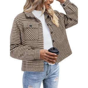 Zeagoo Flannels for Women Cropped Shacket Jacket Fashion Plaid Button Down Shirt 2026 Fall Coat Tops(Z-jh459)