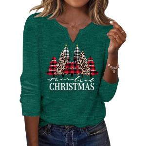 Zeagoo Long Sleeve Shirts for Women Casual V Neck Fall Tops Dressy Summer Work Blouses Clothes(Christmas Green)