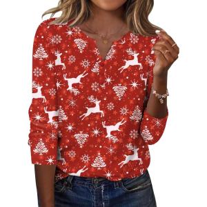 Zeagoo Long Sleeve Shirts for Women Casual V Neck Fall Tops Dressy Summer Work Blouses Clothes(Christmas Red)