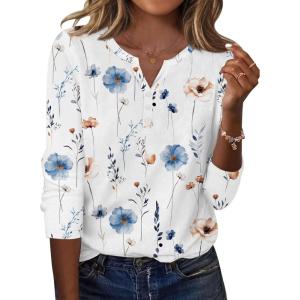 Zeagoo Long Sleeve Shirts for Women Casual V Neck Fall Tops Dressy Summer Work Blouses Clothes(Floral White)