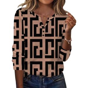 Zeagoo Long Sleeve Shirts for Women Casual V Neck Fall Tops Dressy Summer Work Blouses Clothes(Geometric 308)
