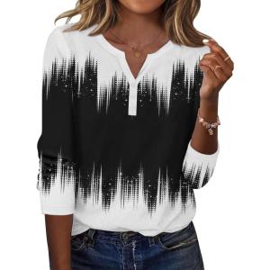 Zeagoo Long Sleeve Shirts for Women Casual V Neck Fall Tops Dressy Summer Work Blouses Clothes(Gradient Black White)