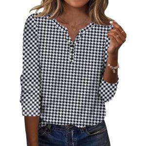 Zeagoo Long Sleeve Shirts for Women Casual V Neck Fall Tops Dressy Summer Work Blouses Clothes(Houndstooth)