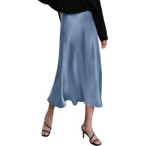 Zeagoo Skirts for Women High Waist Skirt Elegant Midi Skirt Satin(Clear Blue)