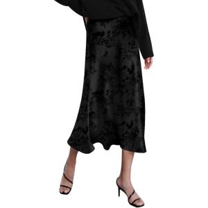 Zeagoo Skirts for Women High Waist Skirt Elegant Midi Skirt Satin(New-black)