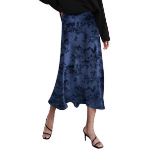 Zeagoo Skirts for Women High Waist Skirt Elegant Midi Skirt Satin(New-navy Blue)