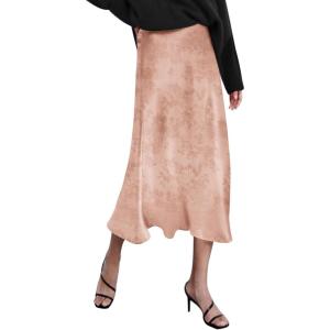 Zeagoo Skirts for Women High Waist Skirt Elegant Midi Skirt Satin(Pat6)
