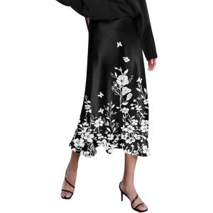 Zeagoo Skirts for Women High Waist Skirt Elegant Midi Skirt Satin(Sf100)