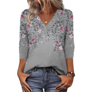 Zeagoo Women Long Sleeve Tops Dressy Casual V Neck Tshirts Basics Tee 2025 Fall Trendy Clothes S-2XL(Hf36)