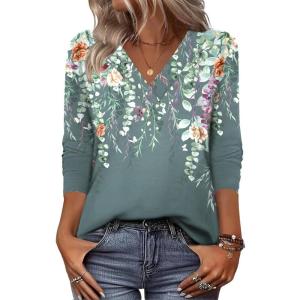 Zeagoo Women Long Sleeve Tops Dressy Casual V Neck Tshirts Basics Tee 2025 Fall Trendy Clothes S-2XL(Wf71)