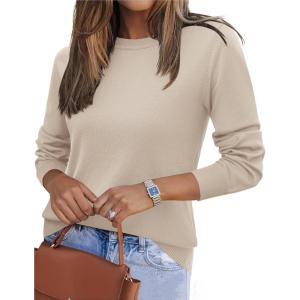 Zeagoo Womens 2026 Fall Sweaters Long Sleeve Tops Classic Crew Neck Pullover Sweaters Loose Dressy Casual Basic Clothes(Apricot)
