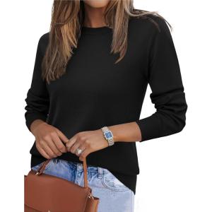 Zeagoo Womens 2026 Fall Sweaters Long Sleeve Tops Classic Crew Neck Pullover Sweaters Loose Dressy Casual Basic Clothes(Black)