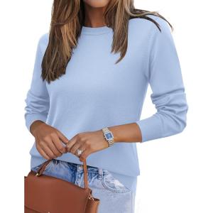 Zeagoo Womens 2026 Fall Sweaters Long Sleeve Tops Classic Crew Neck Pullover Sweaters Loose Dressy Casual Basic Clothes(Blue)