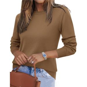 Zeagoo Womens 2026 Fall Sweaters Long Sleeve Tops Classic Crew Neck Pullover Sweaters Loose Dressy Casual Basic Clothes(Brown)