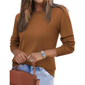 Zeagoo Womens 2026 Fall Sweaters Long Sleeve Tops Classic Crew Neck Pullover Sweaters Loose Dressy Casual Basic Clothes(Coffee)