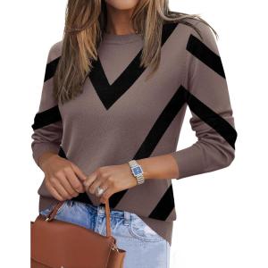 Zeagoo Womens 2026 Fall Sweaters Long Sleeve Tops Classic Crew Neck Pullover Sweaters Loose Dressy Casual Basic Clothes(Geometric Pattern-jh583)