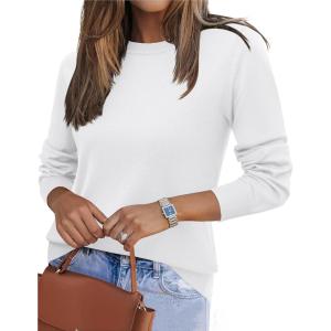 Zeagoo Womens 2026 Fall Sweaters Long Sleeve Tops Classic Crew Neck Pullover Sweaters Loose Dressy Casual Basic Clothes(White)