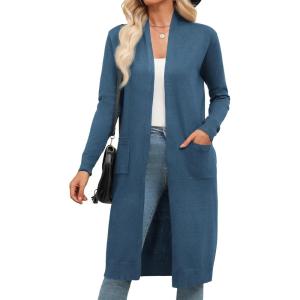 Zeagoo Women’s Long Cardigan Sweaters Lightweight Sweater Long Sleeve Open Front Casual Knit Duster Cardigans with Pocket(Blue)