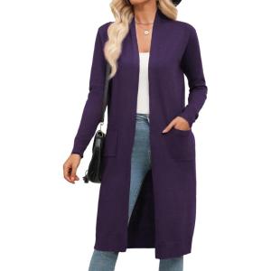Zeagoo Women’s Long Cardigan Sweaters Lightweight Sweater Long Sleeve Open Front Casual Knit Duster Cardigans with Pocket(Dark Purple)