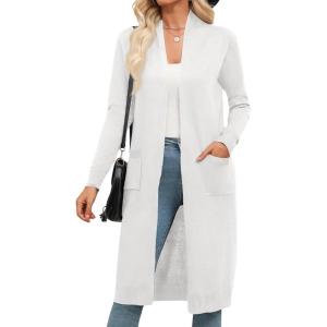 Zeagoo Women’s Long Cardigan Sweaters Lightweight Sweater Long Sleeve Open Front Casual Knit Duster Cardigans with Pocket(White)